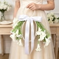 thumbnail image 1 of Japceit 14X20In White Lily Tulip Wedding Bouquet, Pearl Handle Cascade, Bridal Hand Flower, Satin Bow For Photoshoot Ceremony, Artificial Silk Floral Decor, 1 of 6