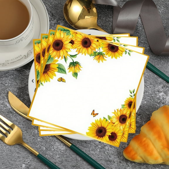 Japceit 16pcs Thanksgiving Napkins, Autumn Sunflower Printed Paper Napkins, Seasonal Party Supplies for Fall Decor, Disposable Tableware for Dinner, Gathering, Holiday Celebration