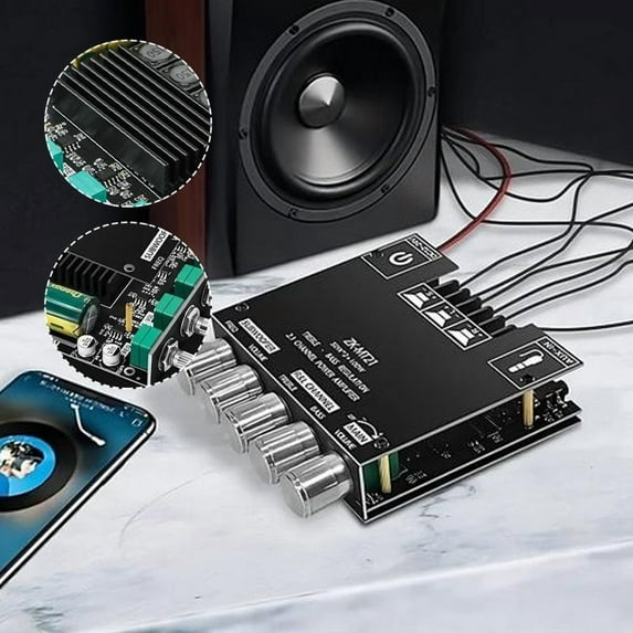 Japceit 2.1 Channel Bluetooth Amplifier, Digital Audio Receiver Module, Bass Treble Control Stereo System, Powerful Sound Board for Home Theater, Speaker Setup