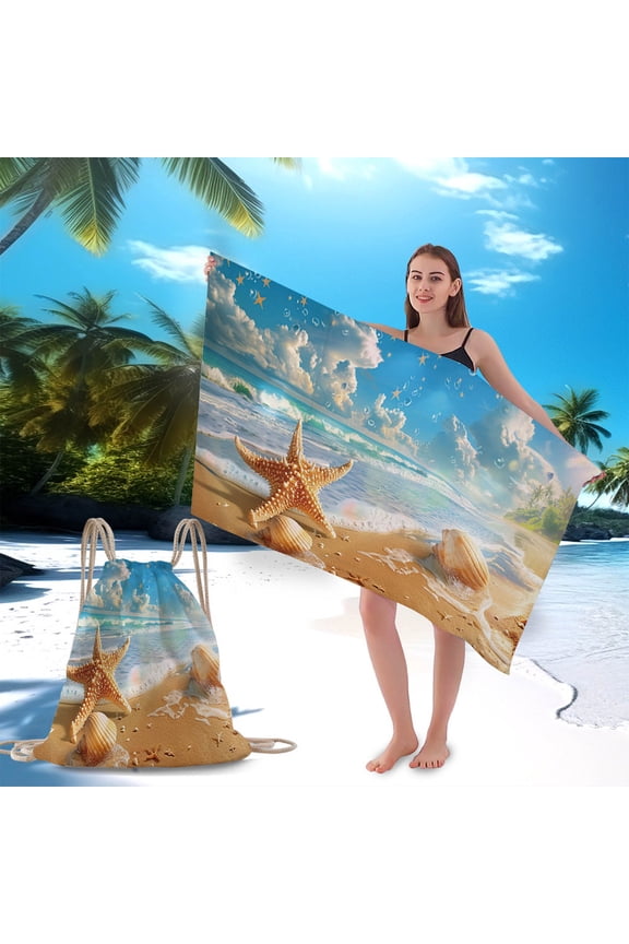 2-in-1 Beach Towel Bag, Microfiber Drawstring Backpack, Quick Dry Swim Cover Up for Poolside, Vacation, Yoga, Gym
