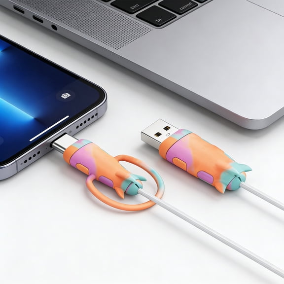Japceit 2-in-1 Silicone Protective Case for Mobile Data Cable, Anti-Damage Charging Cable Head Cover with Bundled Storage Design, Durable Accessory for Phone Cable Protection