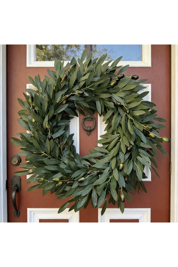 22 Inch Artificial Olive Wreath Wall Hanging Door Decor Simulation Greenery Leaf Garland For Living Room Home Spring Summer