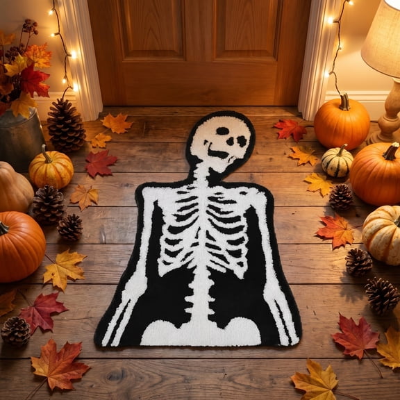 Japceit 23.6 X 15.7 Inch Halloween Doormat, Super Soft Skull Rug, Non Slip Front Door Mat, Spooky Indoor Outdoor Decor
