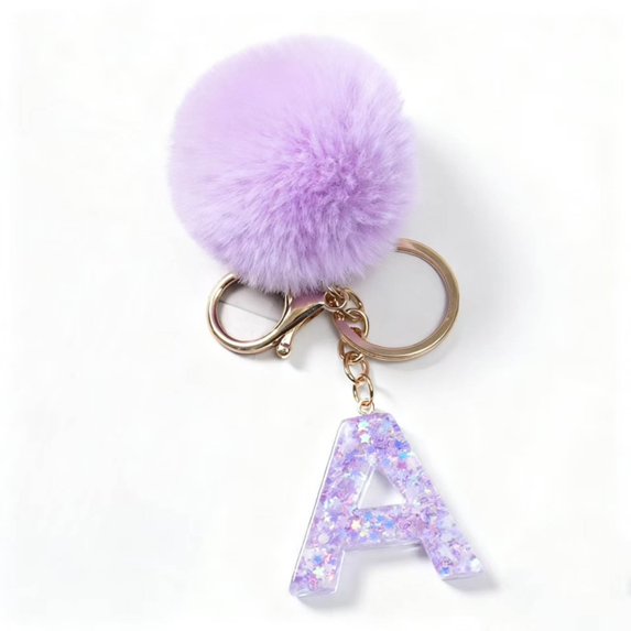 Japceit 26 Letter Purple Velvet Ball Pendant, Alphabet Keychain and Backpack Small Pendant, Holiday Gift Accessory for Bag, Keys, and Decorative Charm
