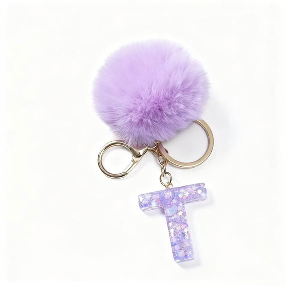 Japceit 26 Letter Purple Velvet Ball Pendant, Alphabet Keychain and Backpack Small Pendant, Holiday Gift Accessory for Bag, Keys, and Decorative Charm