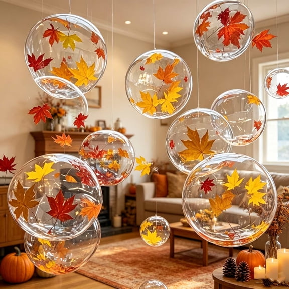 Japceit 3X3In Maple Leaf Bouncy Balls, 10 Pack Transparent Fall Themed Decor, For Wedding Birthday Party, Fun Centerpiece Filler