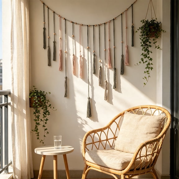 Japceit 47X29.5In Boho Macrame Wall Hanging, Hand Woven Tassel Garland, Cotton Rope Art, Room Decor, Living Room Bedroom Accent, Rustic Wedding Backdrop