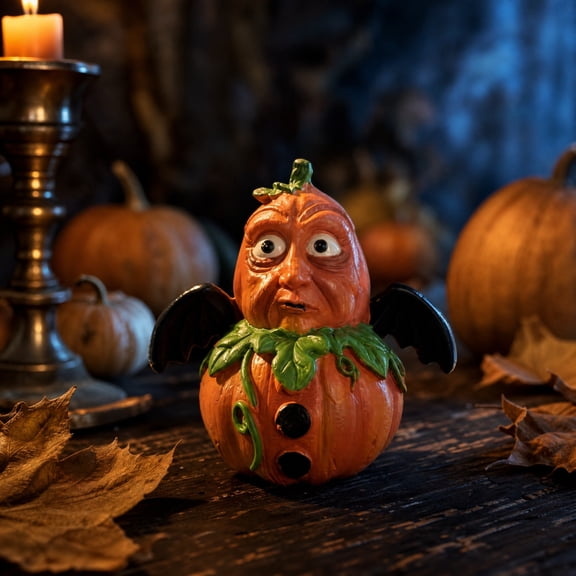 Japceit 4X4In Resin Halloween Pumpkin Ornament, Spooky Human Face Figurine, Gothic Designs Tabletop Jack O Lantern, For Home Party, Indoor Display