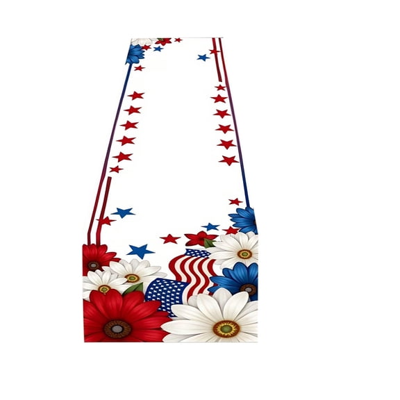 Japceit 4th of July Table Flag, Independence Day Red White Blue Star Striped Floral Print, Patriotic Dining Table Decoration for Holiday Centerpiece, Buffet Display, Mantel Accent