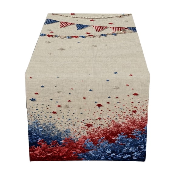Japceit 4th of July Table Flag, Independence Day Red White Blue Star Striped Floral Print, Patriotic Dining Table Decoration for Holiday Centerpiece, Buffet Display, Mantel Accent