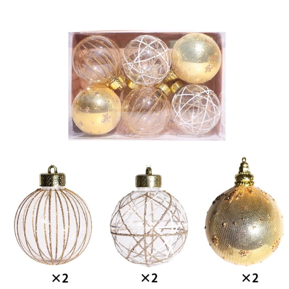 Japceit 6-Piece 8cm Christmas Netting Painted Gold Glitter Ornaments Set