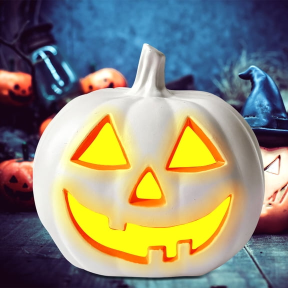 Japceit 9X8In Halloween Pumpkin Led Light, Automatic On Off Black White Spooky Lantern, Courtyard Garden Decoration,Indoor Outdoor Fall Home Accent