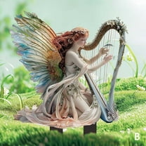 Japceit Acrylic Bohemian Fairy Violinist Garden Decor Piece, Weatherproof Ground Stake Insert, Artistic Scene Setter for Flower Pots Outdoor Landscape Enhancement