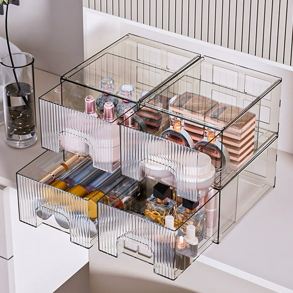 Japceit Acrylic Cosmetic Organizer, Transparent Drawer Storage Box for Makeup, Multi-Layer Desktop Organizer with Sliding Design, Space Saving Vanity Case for Bathroom Counter
