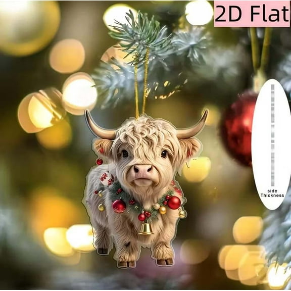 Japceit Acrylic Cow Christmas Ornament, 2D Flat Farm Animal Tree Decoration, Cute Cattle Theme Hanging Pendant for Christmas Tree, Home, Country Style Decor