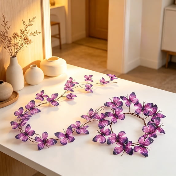 Japceit Artificial Butterfly Vine Garland, Removable Plastic Hanging Plant, Faux Papilio Leaf For Wall Arch Party Decor, Indoor Outdoor Wedding Greenery