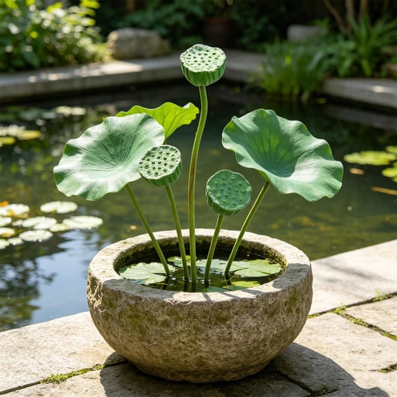 Japceit Artificial Pod Plant, 29-Piece Fake Fish Tank Decoration, Lifelike Flower Outdoor Pond Accessory for Patio Garden, Water Feature, Courtyard Green Pods