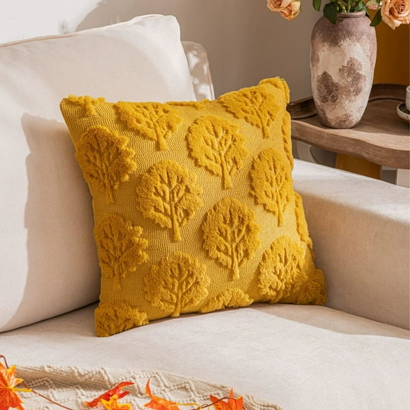 Japceit Autumn Plush Pillow Set, 3D Leaves Embroidery Decorative Cushion, Harvest Festival Themed Sofa Pillow for Living Room and Seasonal Home Decor