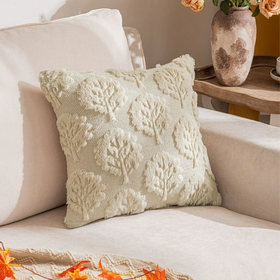 Japceit Autumn Plush Pillow Set, 3D Leaves Embroidery Decorative Cushion, Harvest Festival Themed Sofa Pillow for Living Room and Seasonal Home Decor