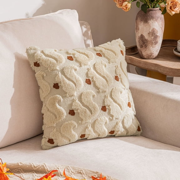 Japceit Autumn Plush Pillow Set, Soft and Cozy Throw Pillow Cover, Fall-Themed Embroidery Design for Couch and Bedroom, Perfect for Holiday and Everyday Use