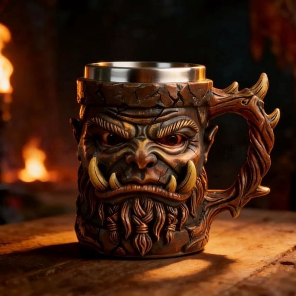 Japceit Barbarian Chief Resin Mug Novelty Sculpted Drinking Cup For Beer Coffee Beverage Home Bar Decor Collectible Gift Tankard