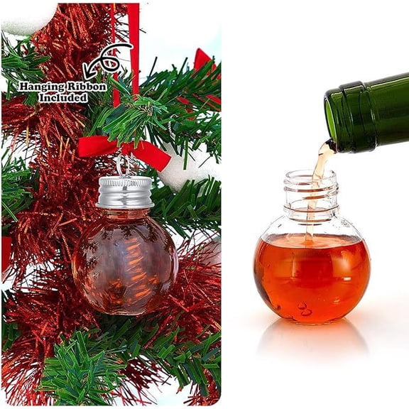 Japceit Beverage Christmas Ornament Ball, Hanging Decor Container with Removable Lid, Festive Holiday Themed Sphere for Drinks, Party, Tree Display, DIY Christmas Gift, 50ml
