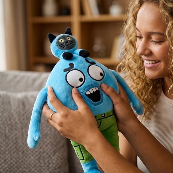 Japceit Blue Character Plush Toy, Soft Stuffed Game Doll, Cute Expressive Impatient Face, For Kids Birthday Gift