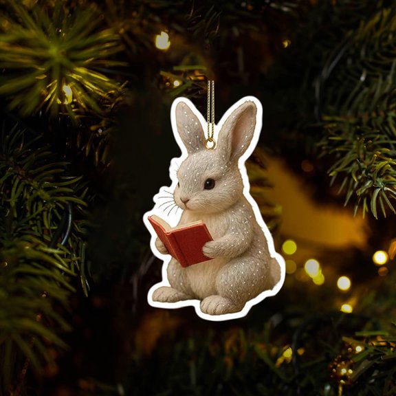 Japceit Book Lover Christmas Ornaments, Reading Theme Animal Acrylic Pendants, Literary Holiday Decor for Christmas Tree, Bookish Gift and Display