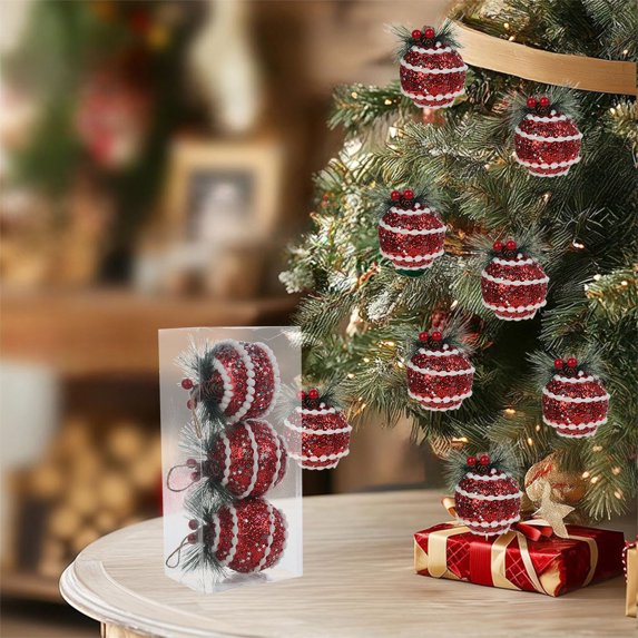 Japceit Burlap Christmas Ornaments, 3-Piece Set with Pinecones and Foam Balls, Rustic Tree Decor for Home, Office, Seasonal Display
