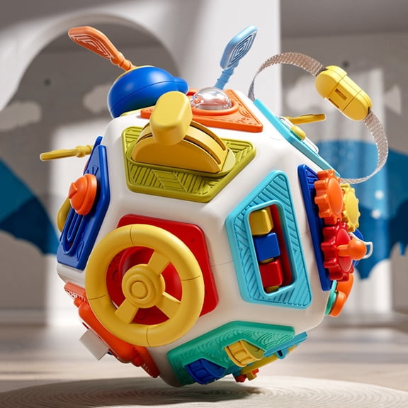 Japceit Busy Sensory Ball, 22-Sided Polyhedral Activity Cube, Rotating Educational Toy for Sensory Development and Play