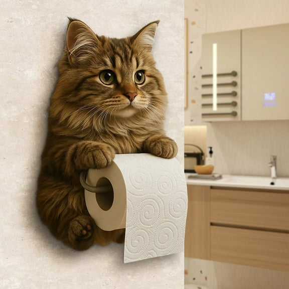 Japceit Cat Themed Wall Mount Tissue Box Holder, Decorative Bathroom Paper Dispenser with Strong Adhesive, Cute Kitchen Countertop Organizer 20cm Small Size