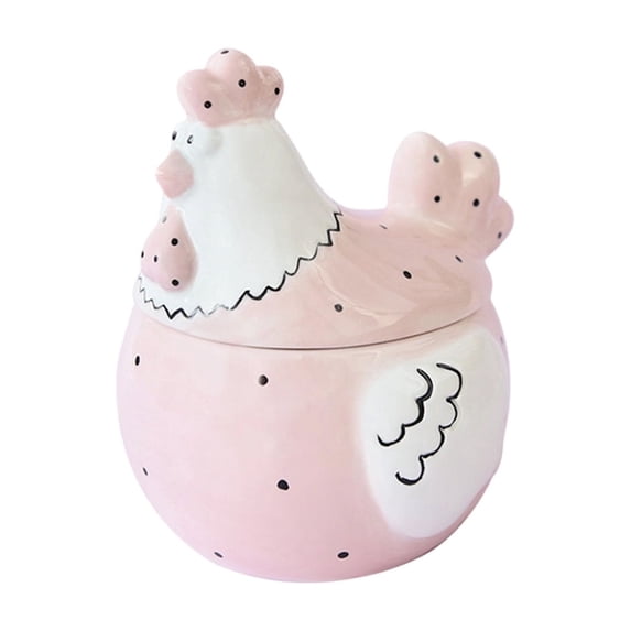 Japceit Ceramic Chicken Storage Jar, Pink Gold Embossed Shaped Canister, Creative Kitchen Decor, Easter Egg Holder