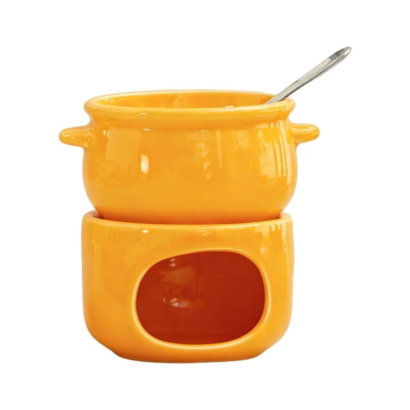 Japceit Ceramic Chocolate Fondue Pot Set, Heatproof Melting Bowl with Burner and Forks, Dessert Maker for Ice Cream, Cheese, Home Kitchen, Entertaining