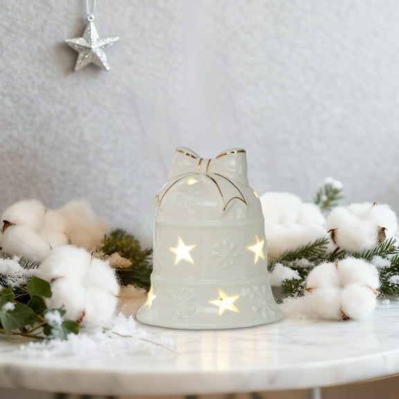 Japceit Ceramic Star Ornament, Luminous Five-Point Design with Built-In Lights, Christmas Village Decor for Tabletop, Scene Setup