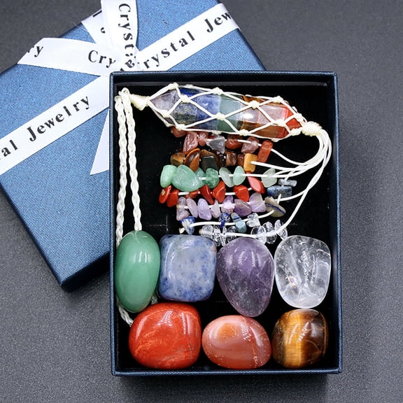 Japceit Chakra Crystal Combination Kit, Hexagonal Column Pendant with Assorted Natural Stones, Healing Crystal Set for Energy, Decoration, Gift, Collection