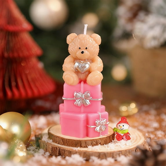 Japceit Christmas Bear Gift Box, Adorable Candle Holder and Home Decorative Ornament, Festive Seasonal Display for Mantle, Shelf, Tabletop Holiday Decor