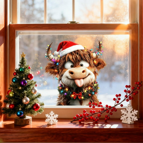 Japceit Christmas Calf Window Display Decoration, Adorable Animal Theme Window Stickers, Festive Window Cling Decor for Home, Store, Holiday Seasonal Display