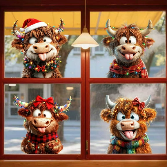 Japceit Christmas Calf Window Display Decoration, Adorable Animal Theme Window Stickers, Festive Window Cling Decor for Home, Store, Holiday Seasonal Display