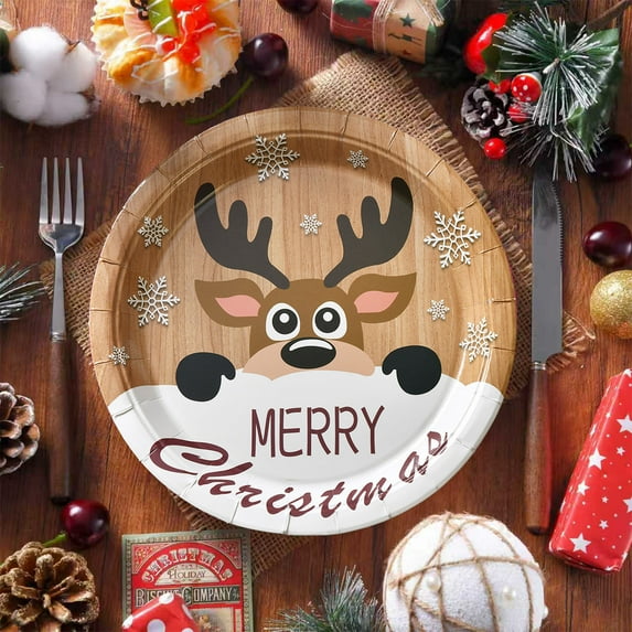 Japceit Christmas Disposable Plates, Holiday Themed Paper Plates for Parties, Festive Dining Supplies for Celebration, Seasonal Tableware for Christmas Events