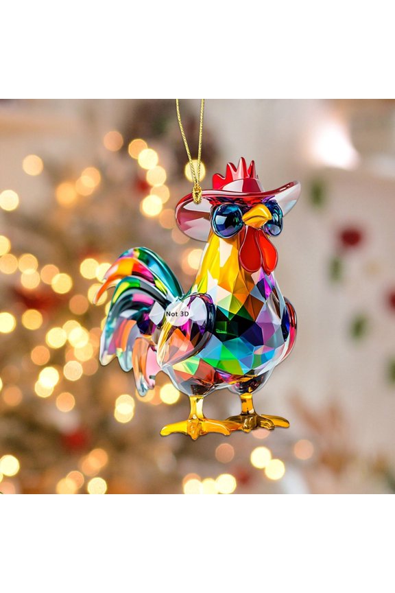 Christmas Keychain Pendant, Colorful 2D Acrylic Rooster Design Car Accessory, Holiday Decoration for Bag, Keys, Rearview Mirror