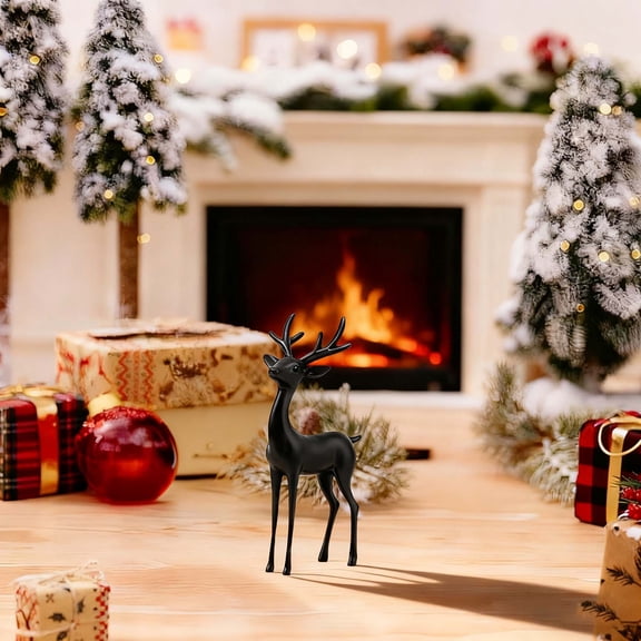 Japceit Christmas Reindeer Figurine, Imitation Metal Deer Family Sculpture Set, Elegant Entryway Decor for Home, Porch and Interior Display