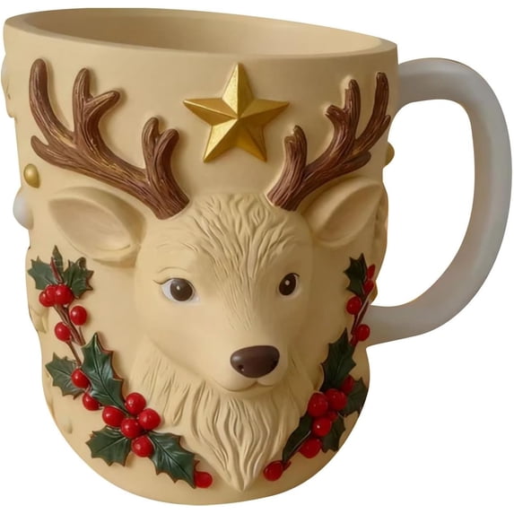 Japceit Christmas Resin Mug Set, Stainless Steel Liner Insulated Cups, Festive Tree Reindeer Design for Coffee, Tea and Holiday Gift Giving