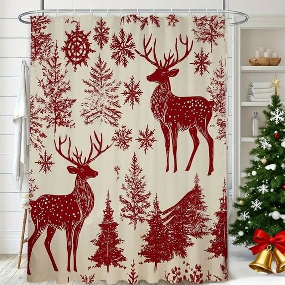 Japceit Christmas Shower Curtain, 180x150cm Bathroom Decor with Holiday Motifs, Waterproof Partition for Bathroom, Seasonal Update