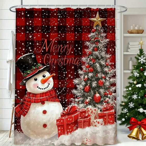 Japceit Christmas Shower Curtain, 180x150cm Bathroom Decor with Holiday Motifs, Waterproof Partition for Bathroom, Seasonal Update