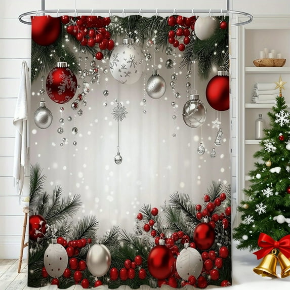 Japceit Christmas Shower Curtain, 180x150cm Bathroom Decor with Holiday Motifs, Waterproof Partition for Bathroom, Seasonal Update