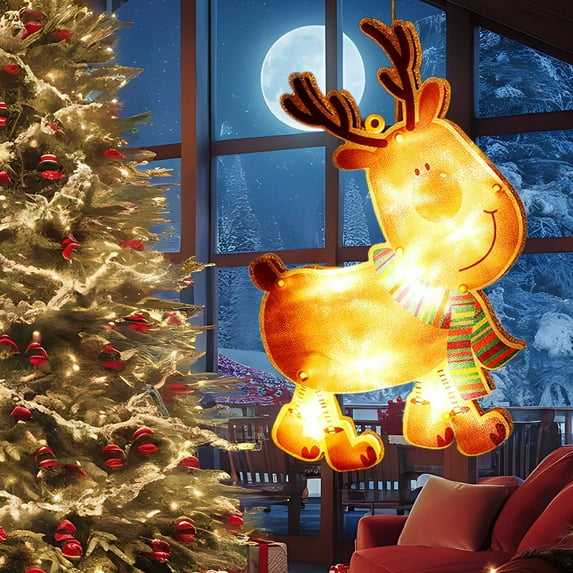 Japceit Christmas Window Hanging Lights, LED Suction Cup Window Stickers for Holiday Decor, Festive Lighted Window Clings for Indoor Home, Living Room, Bedroom Decoration