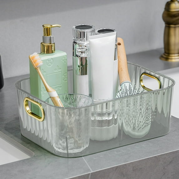 Japceit Clear Plastic Storage Baskets, Multipurpose Organization Containers for Cosmetics and Snacks, Stackable Rectangular Bin with Handles, Versatile Home Decor Solution for Clutter Control