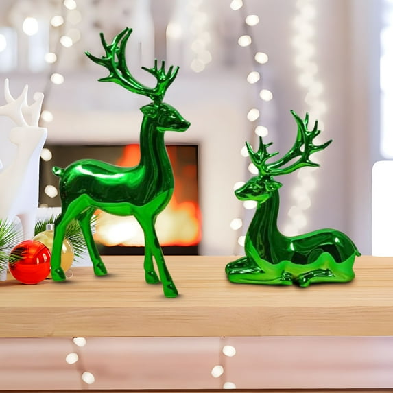 Japceit Colored Deer Pair, Vibrant Hue Animal Figures with Artistic Design, Home Display for Mantle, Console Table, Bookshelf