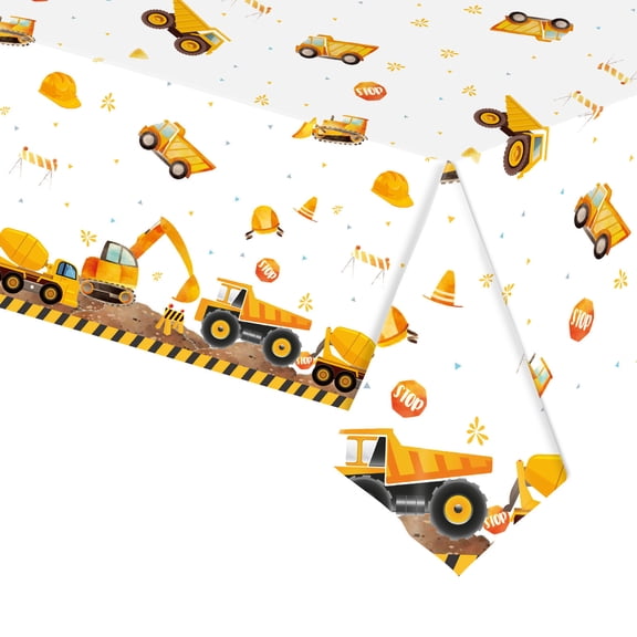 Japceit Construction Vehicle Party Supplies, Birthday Party Tableware Set, Disposable Plastic Tablecloth with Engineering Car Design, Themed Party Decorations