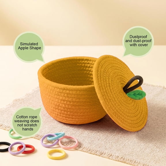 Japceit Cotton Rope Storage Basket With Lid, Fruit Outline Design, Desktop Trinket Organizer, Practical Housewarming Gift, Woven Home Decor, For Small Items
